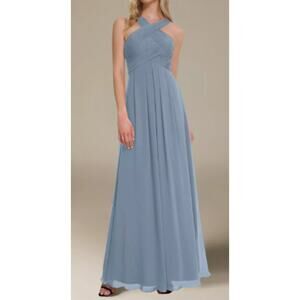 AW BRIDAL SZ 12 L light dusty blue Vienna  formal party maxi dress NEW B91